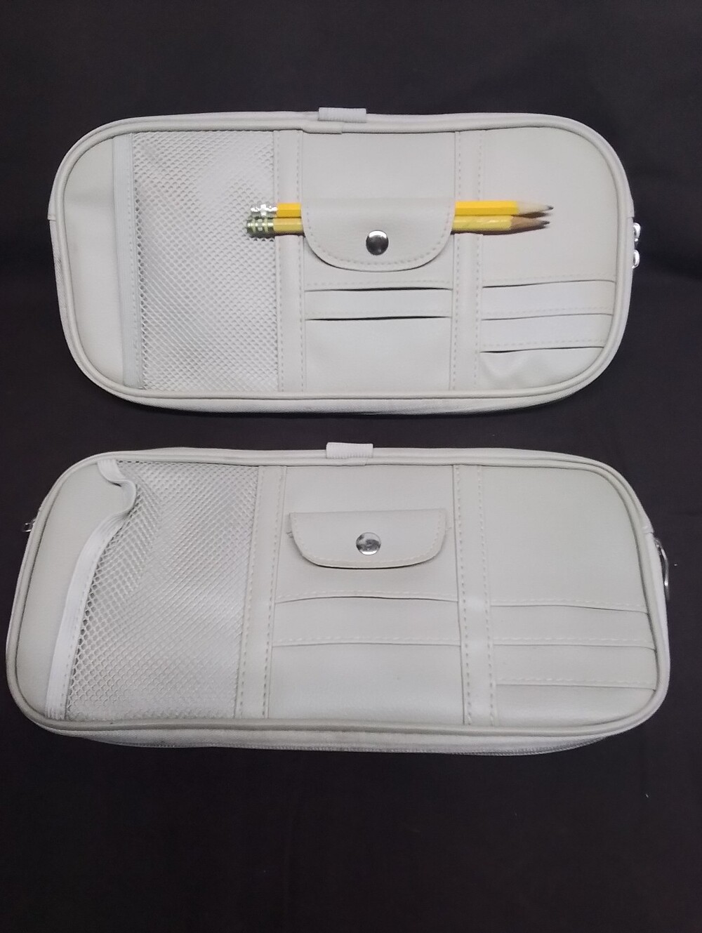 Car Visor White Double Zipper Organizer Pouch with Card Slots